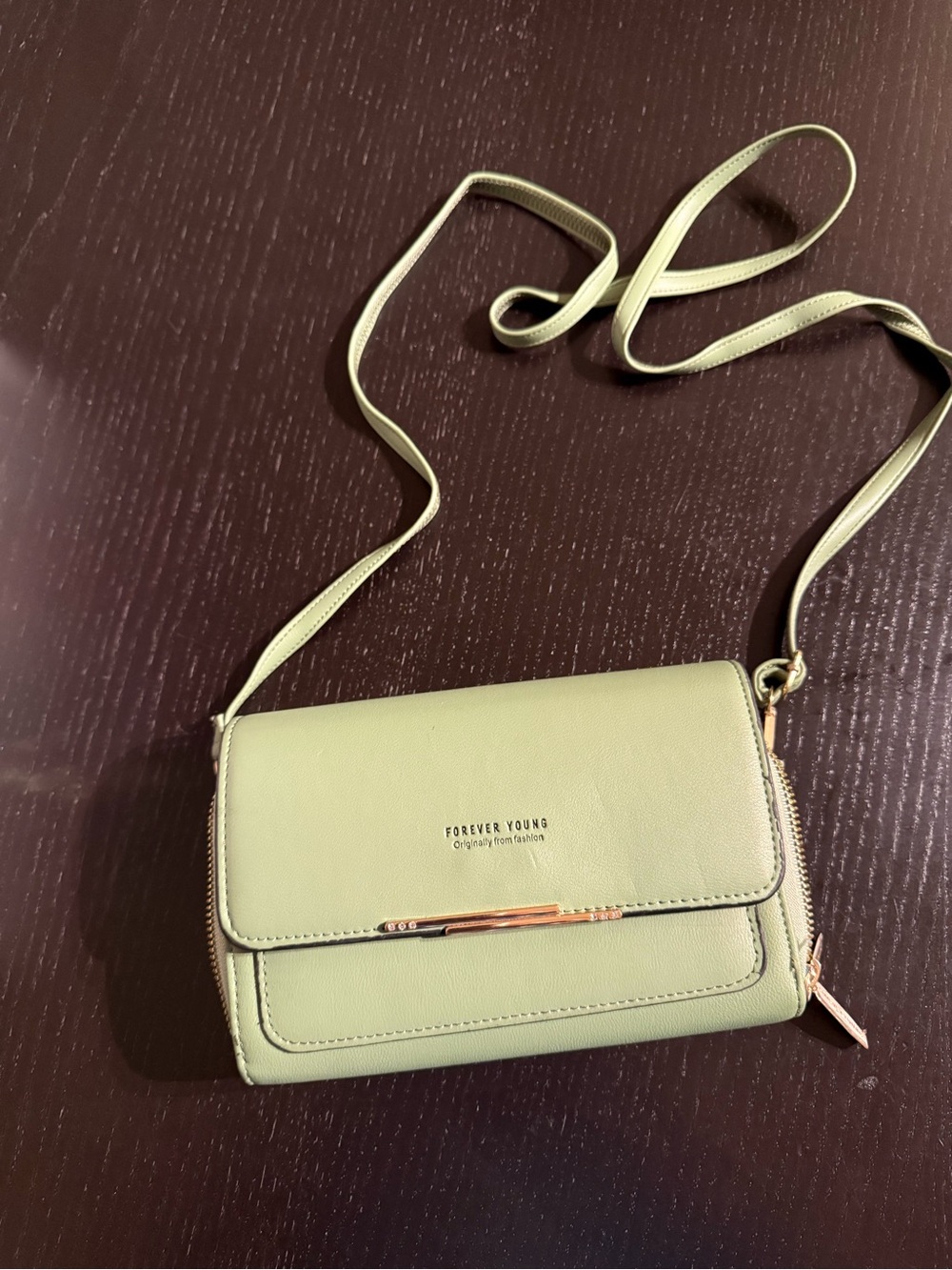 Forever Young Light Mint Green Crossbody Bag with Gold Accents